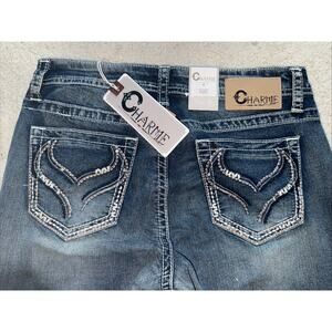 Charme by Grace in LA Women's Chevron Crystal Embellished Bootcut Jeans Size 28